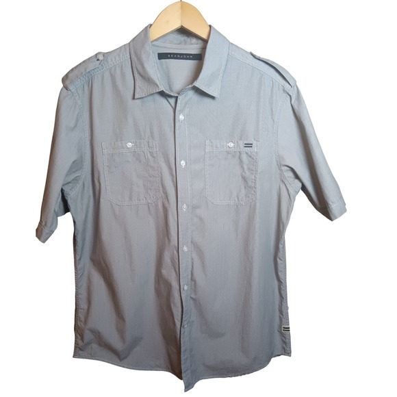 Sean John Other - Sean John Men' Gray Pinstripe Short Sleeve Button Up Casual Shirt Y2K